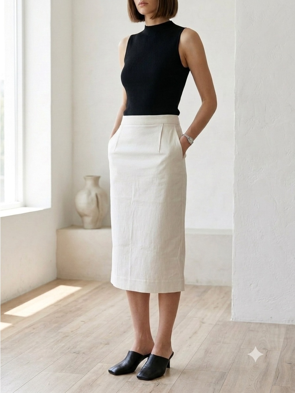 TWINSET Simona Barbieri Cream Minimalist Midi Pencil Skirt - Medium